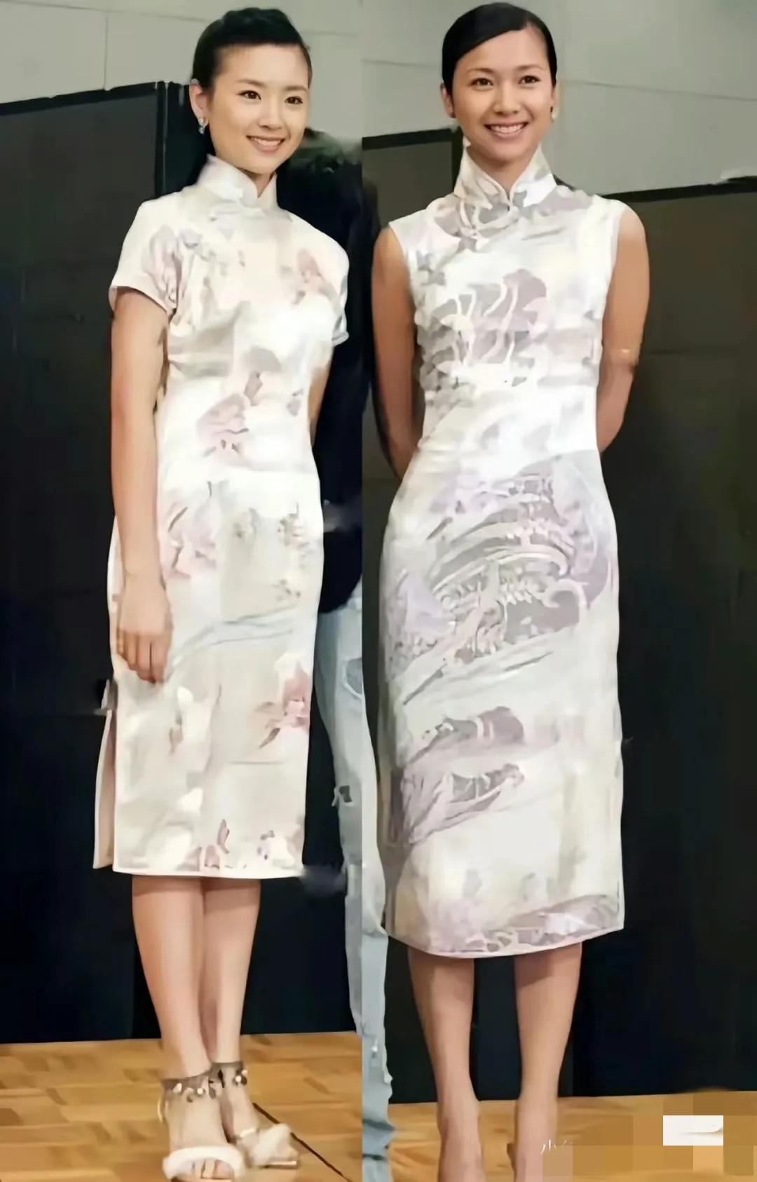 因为徐静蕾腰长腿短，你看两个人是不是胯在一个水平线，但是董洁身高低，说明董洁比例