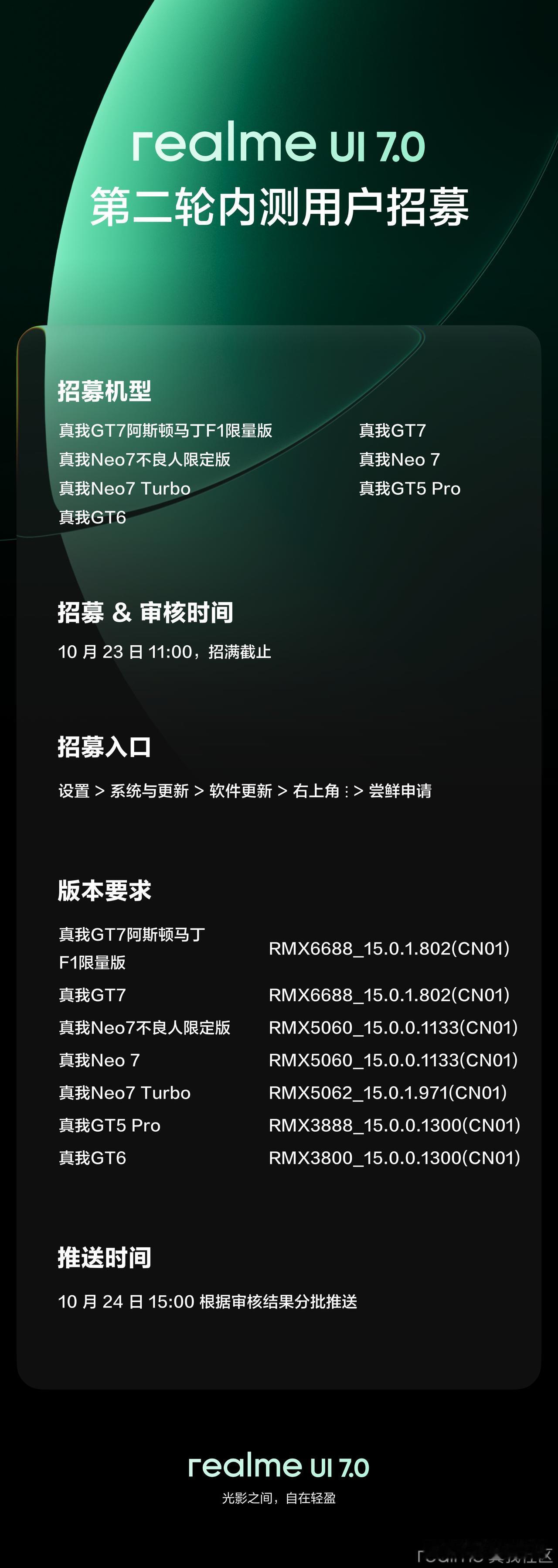 真我手机realme UI 7.0第二轮内测用户招募开启！

今日，realme