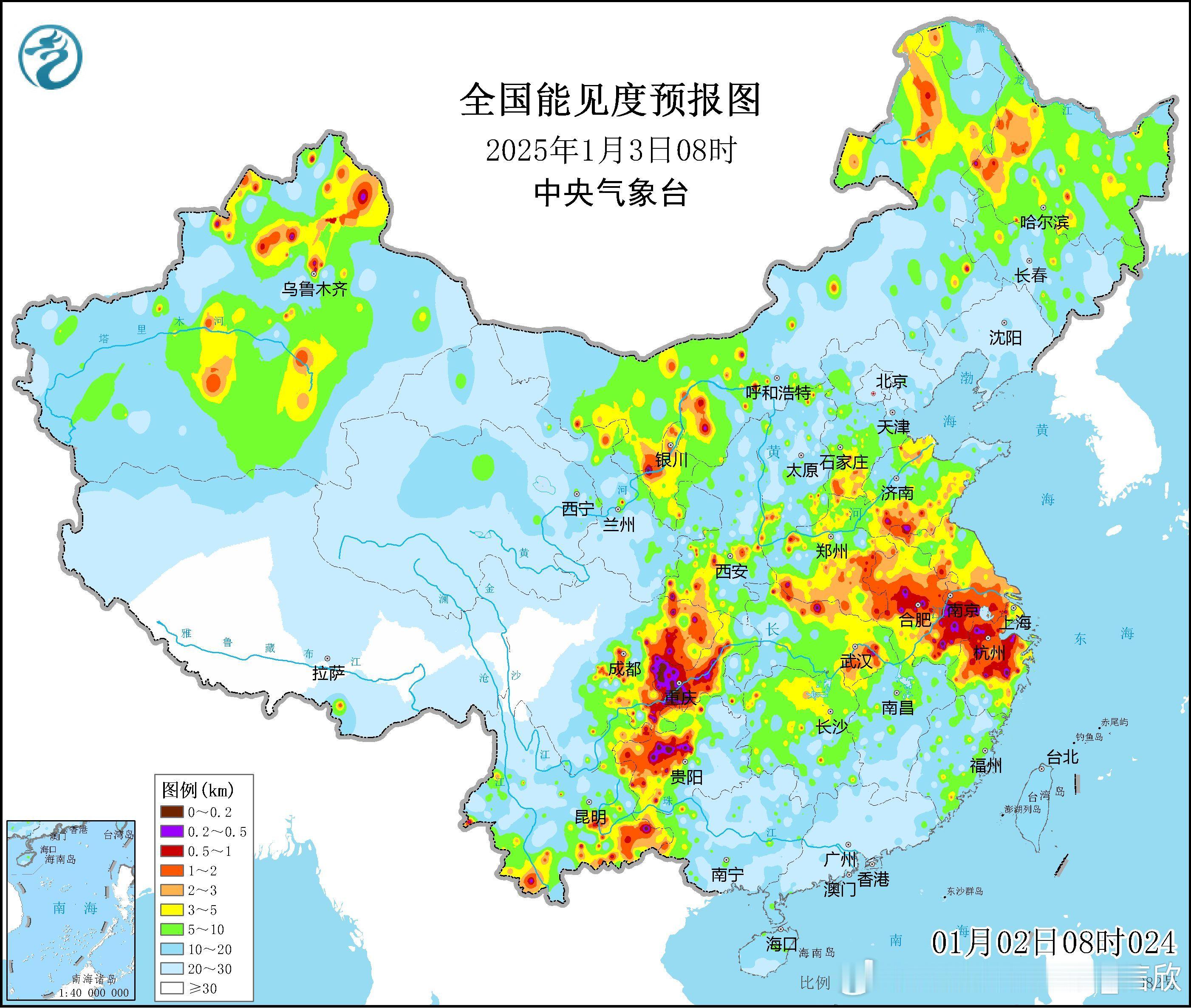 【雾】数值预报给出明晨在重庆贵州一带，能见度差，可能出现大雾，对应夜间天空放晴后