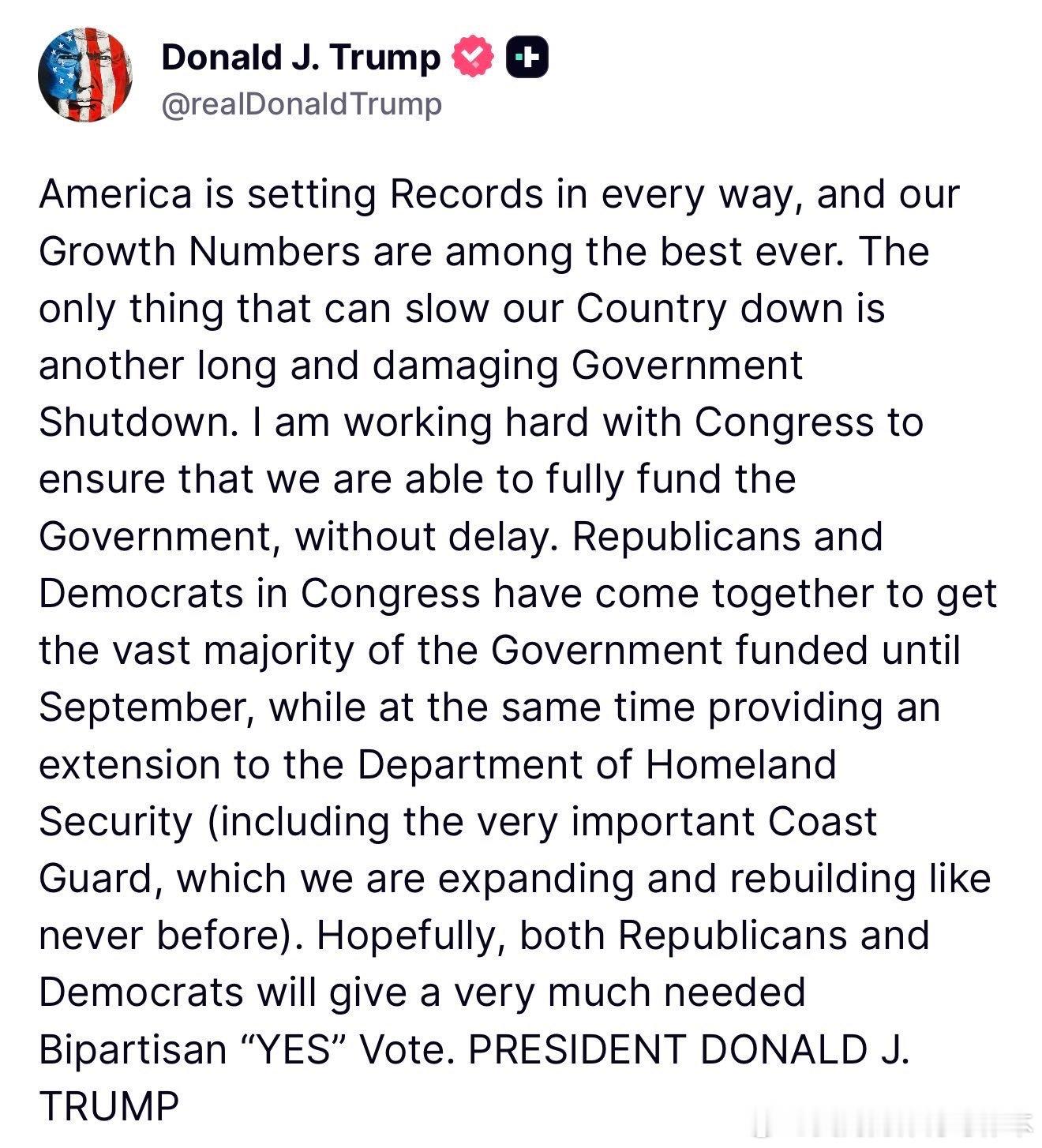 【黄金时代】川普在尽力避免民主党破坏国会，再次停摆政府川普：美国在各个方面都在创