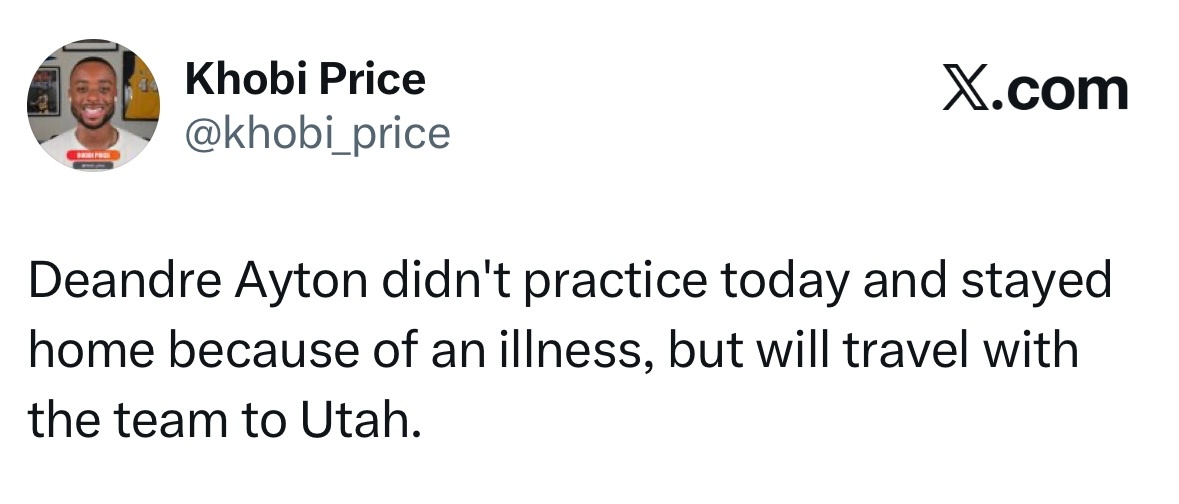艾顿因身体不适今日未参加训练，留在家中休养，但将随队前往犹他。 