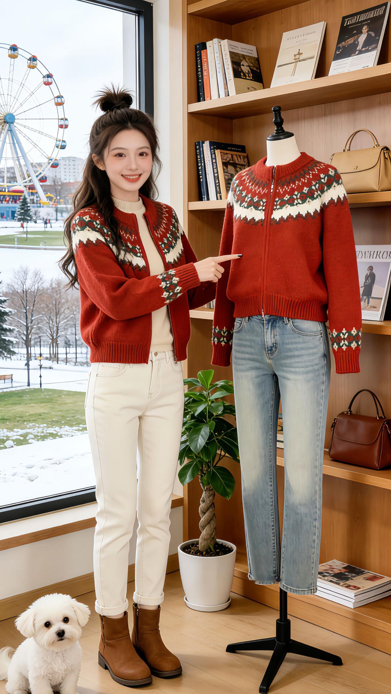 Danny私藏的费尔岛提花毛衣也太戳人了！红棕调提花复古又显白，圆领拉链设计穿脱