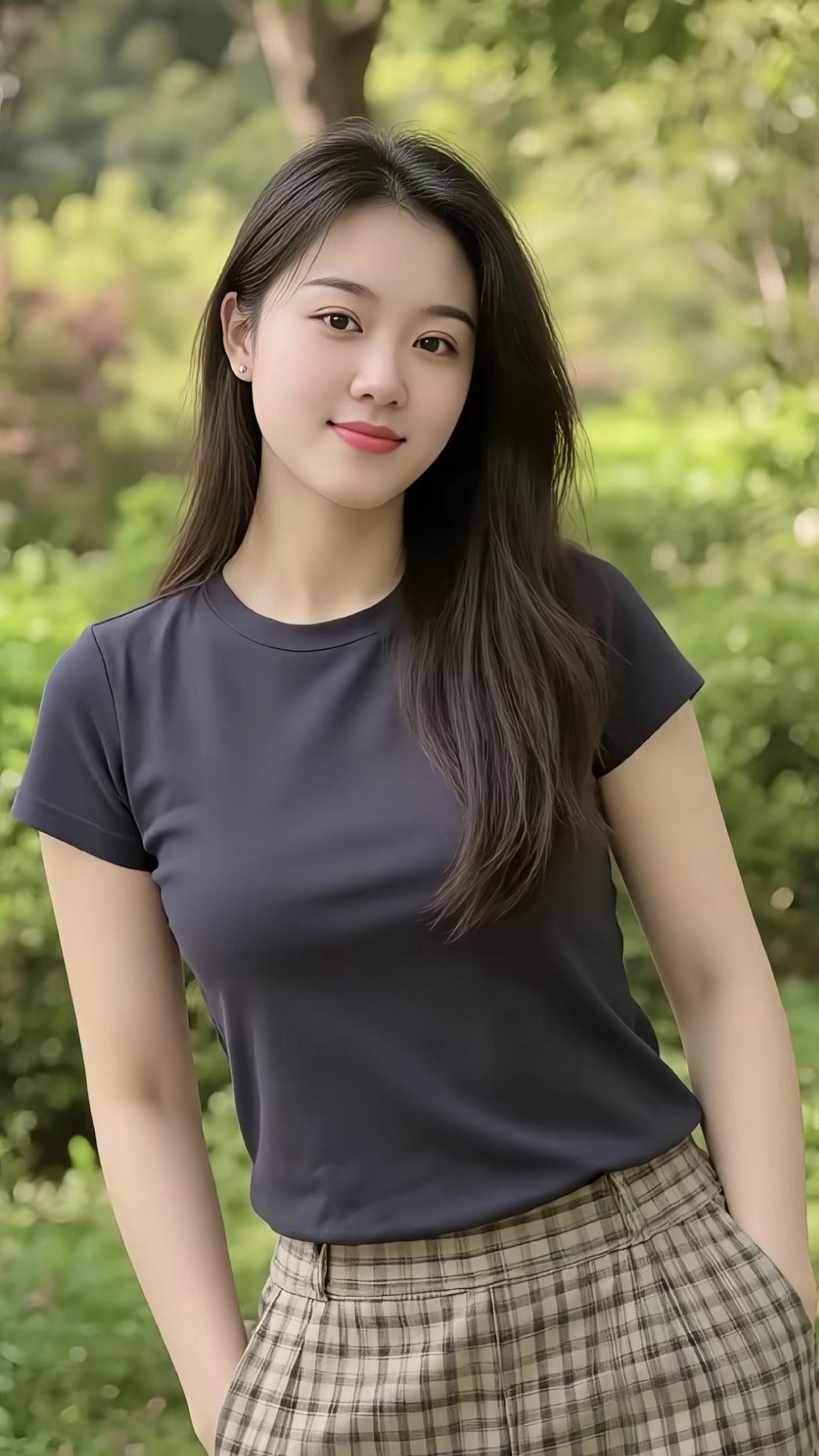 绿树掩映中，美人笑语生。