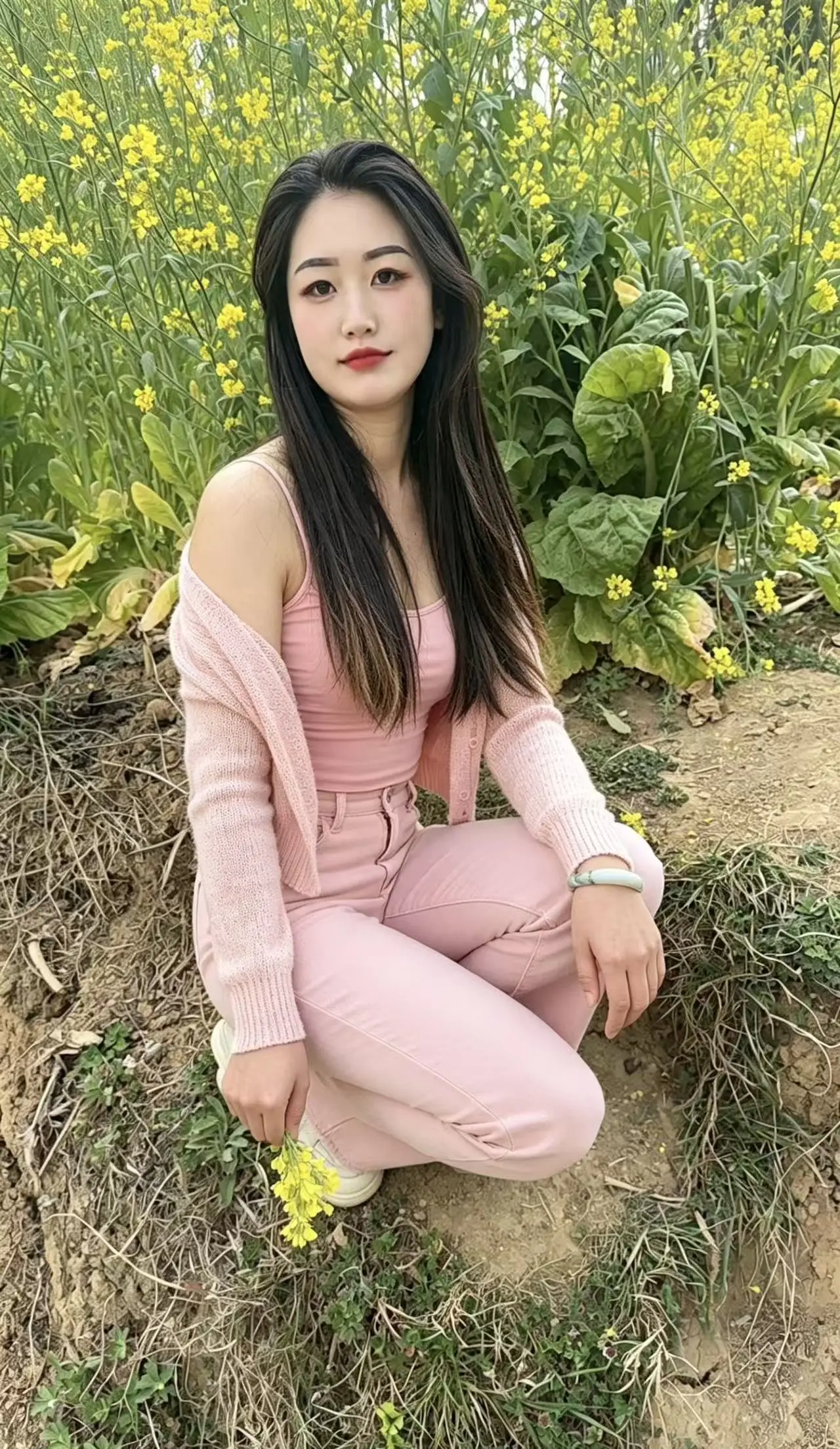 油菜花田里的女人 农村妹子的乡村生活 自然温柔风