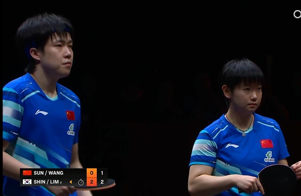 王楚钦/孙颖莎0-3林钟勋/申裕斌
12月13日，混双决赛，国乒以大头进攻为主，