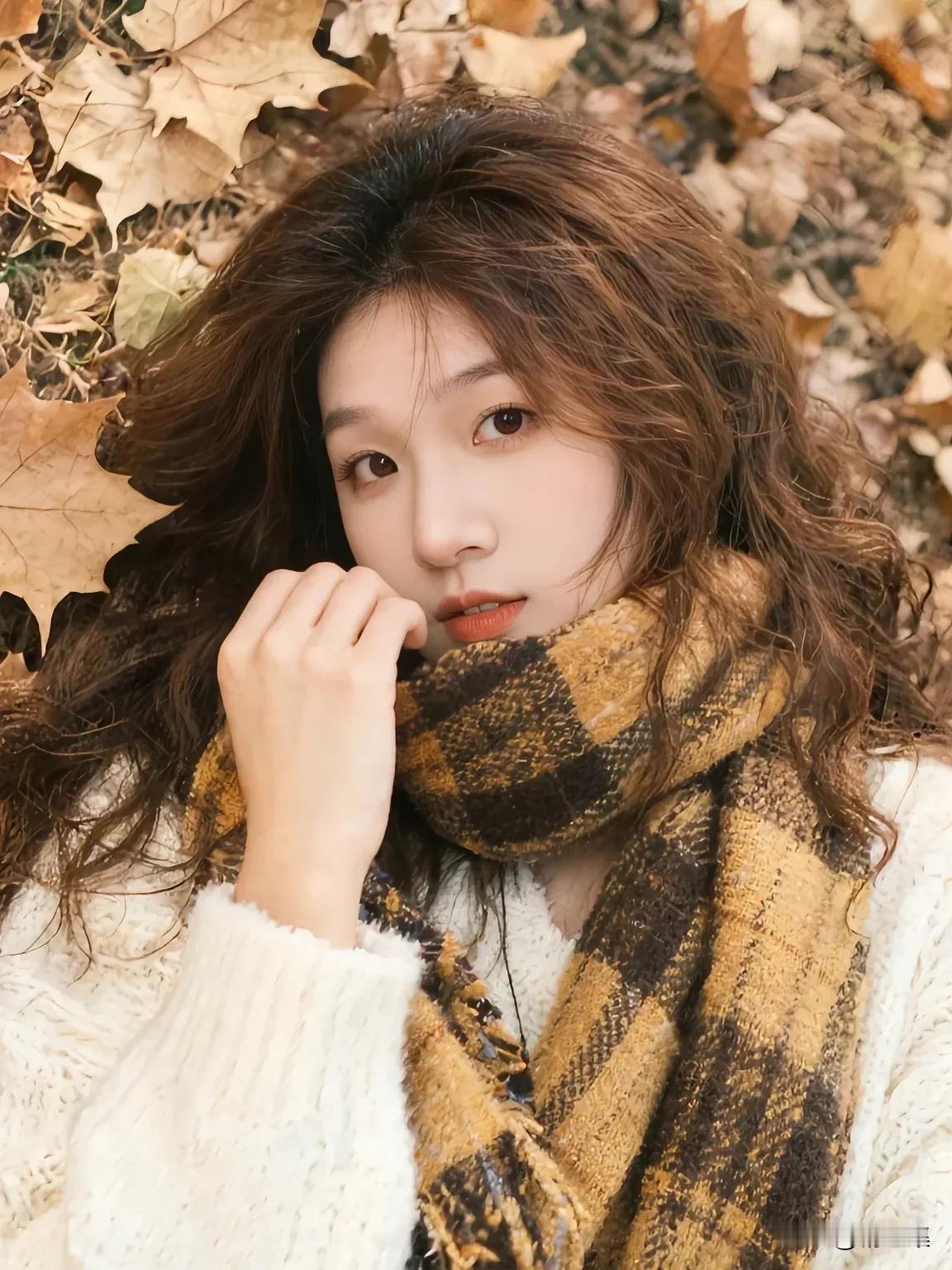 秋日暖阳下，少女轻抚发丝，温暖如画。