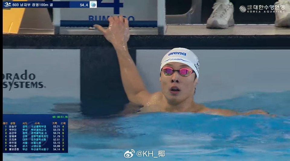 韩国游泳锦标赛 男100蝶决赛杨在勋 51.79 