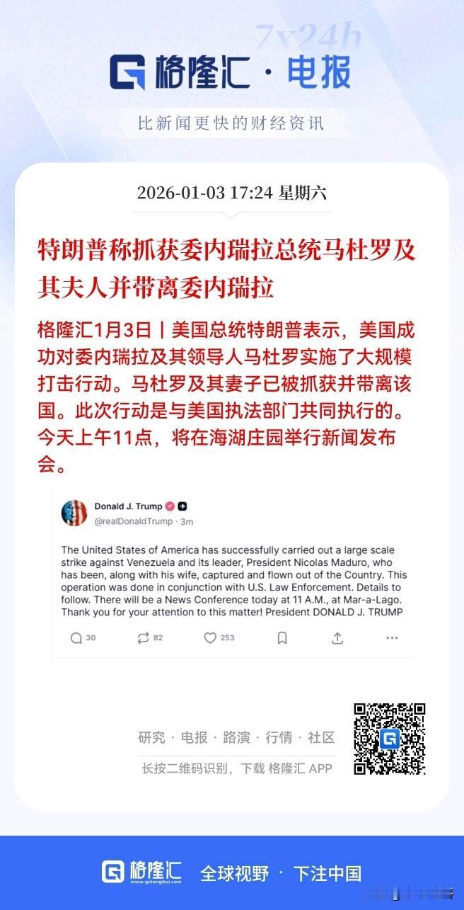 完犊子了！又出黑天鹅了？下周一A股不会直接买单吧？

今天老美突然对委内瑞拉动手