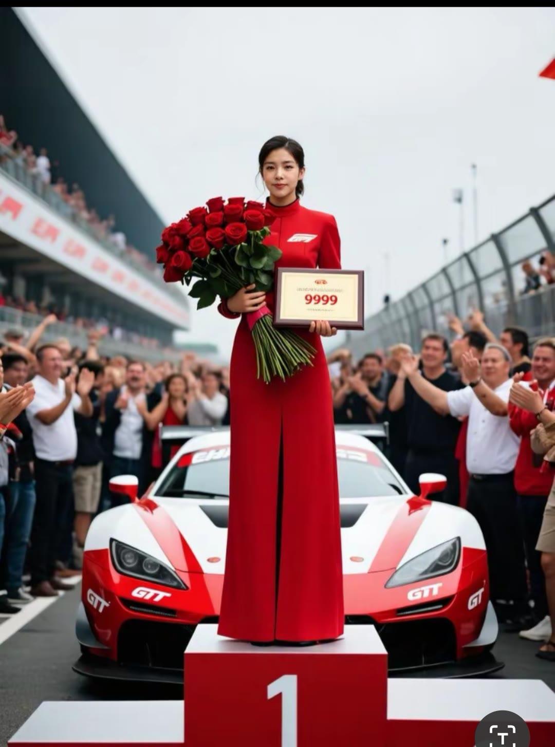 红衣美人荣获9999大奖，赛车手们为她喝彩！