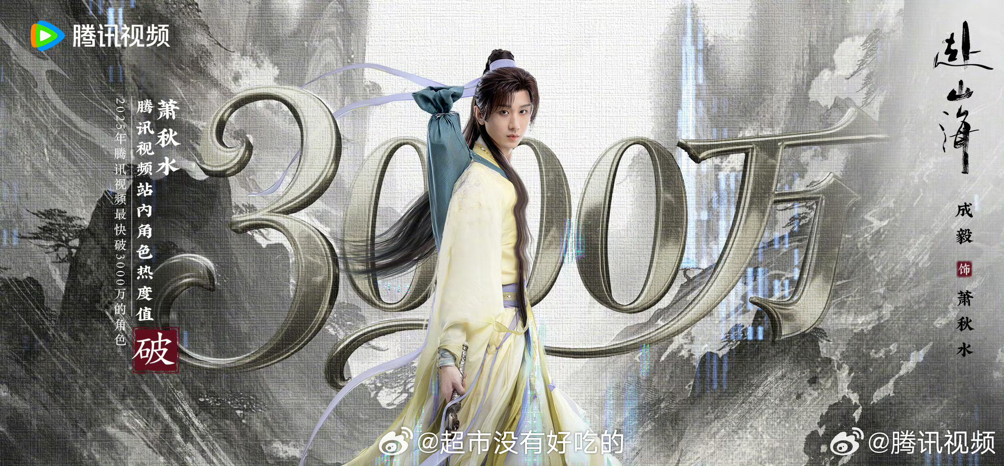 成毅《赴山海》萧秋水角色热度值破3000万！李沉舟破1000万👏🏻 ​​​