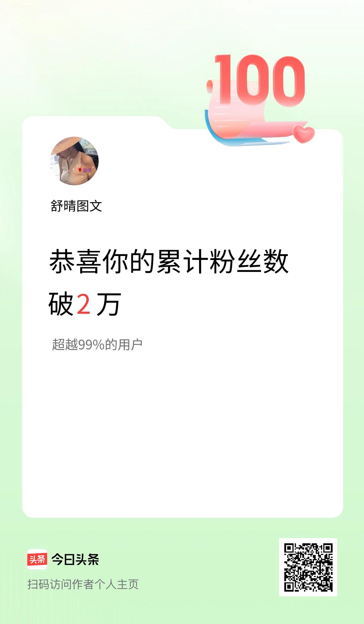 我在头条累计粉丝数破2万啦！