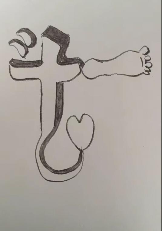 〔看图猜成语〕
图中画面真有趣；
一个斗字不一般；
勾着心挂着脚丫；
猜个四字成