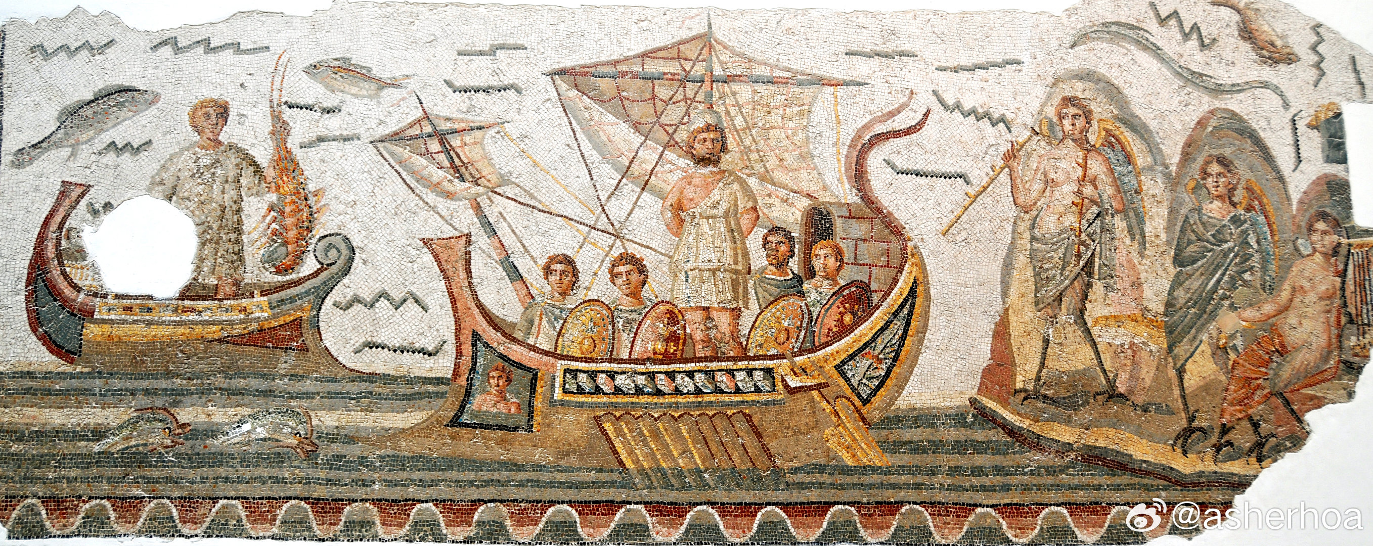 西洋历史文化鱼缸 历史知识 突尼斯巴尔杜国家博物馆收藏的罗马马赛克画，体裁为荷马