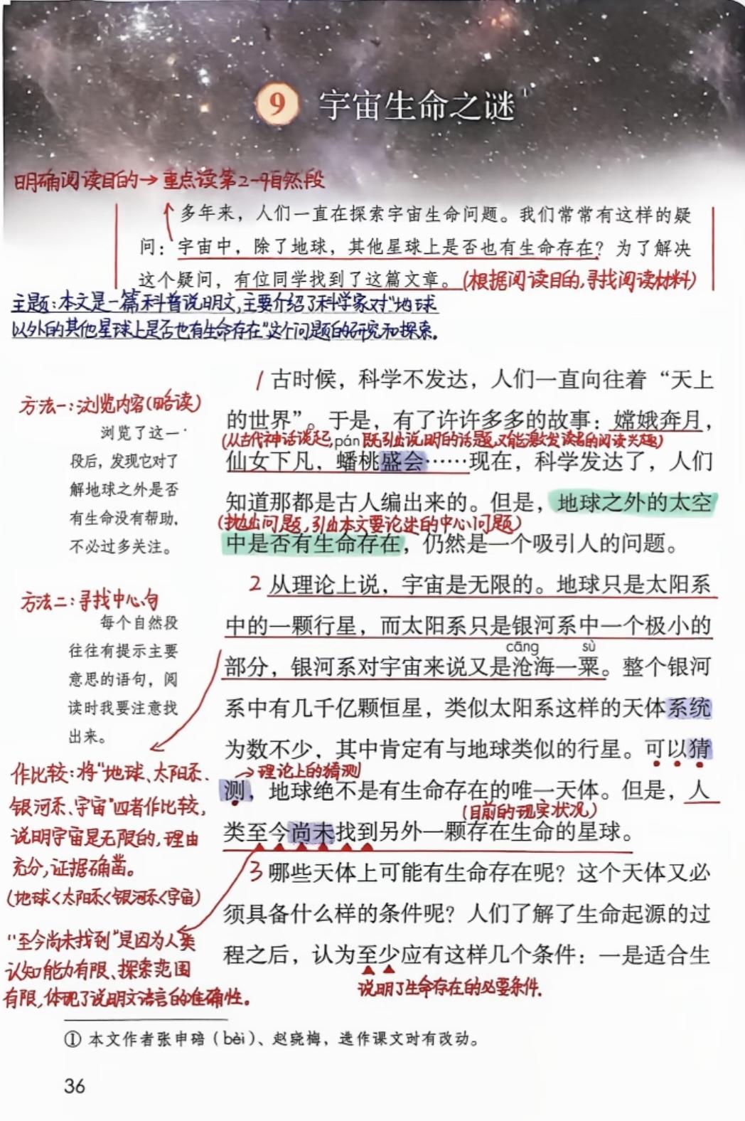 六年级上册语文，第三单元阅读《宇宙生命之谜》课堂笔记，收藏备用课文讲解笔记