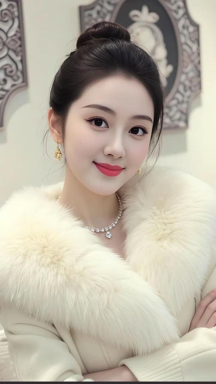 优雅冬日穿搭，毛茸茸外套搭配精致饰品，甜美笑容，尽显温柔气质！🌟💄👗