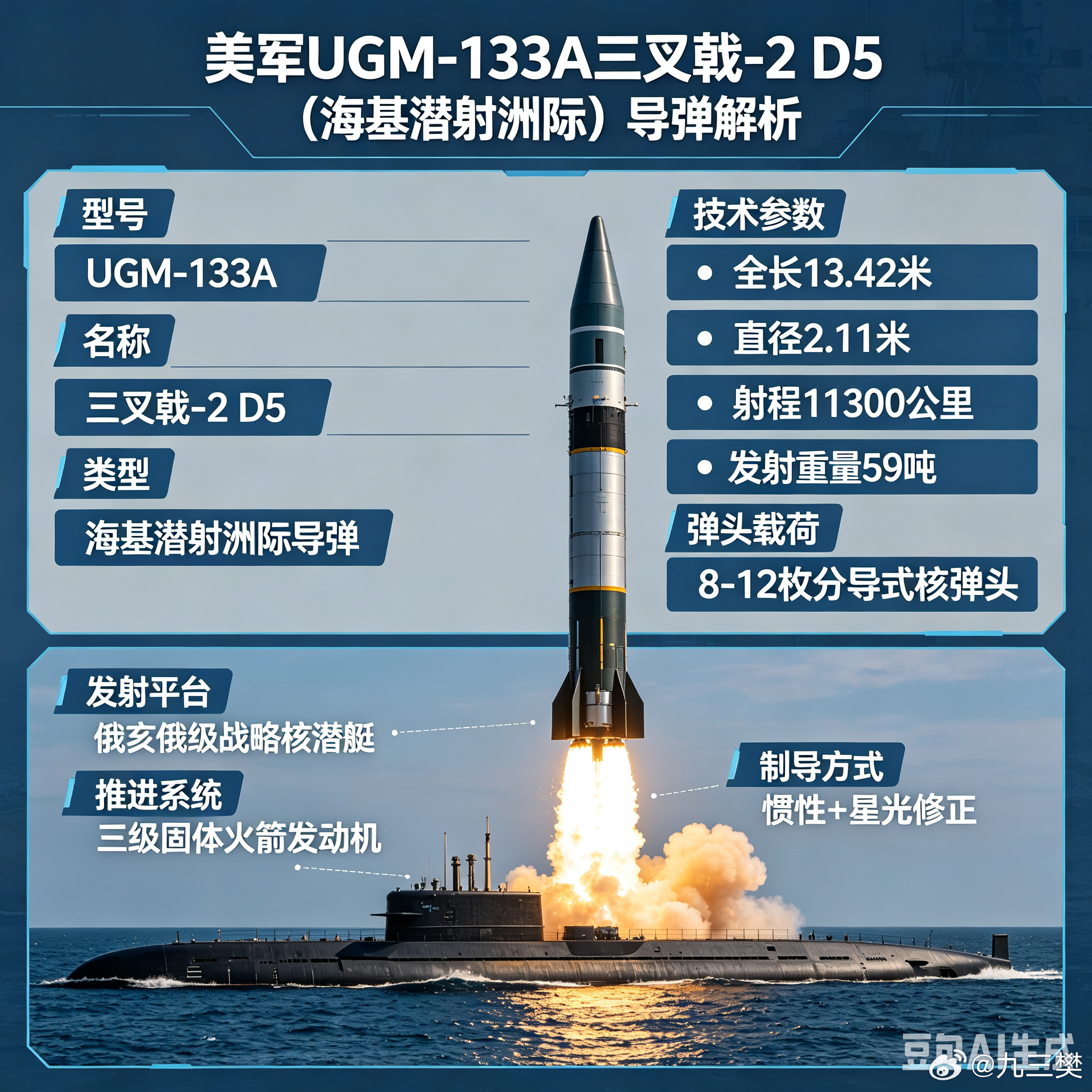 军事ai新视野 美军UGM‑133A 三叉戟‑2 D5（Trident‑II D