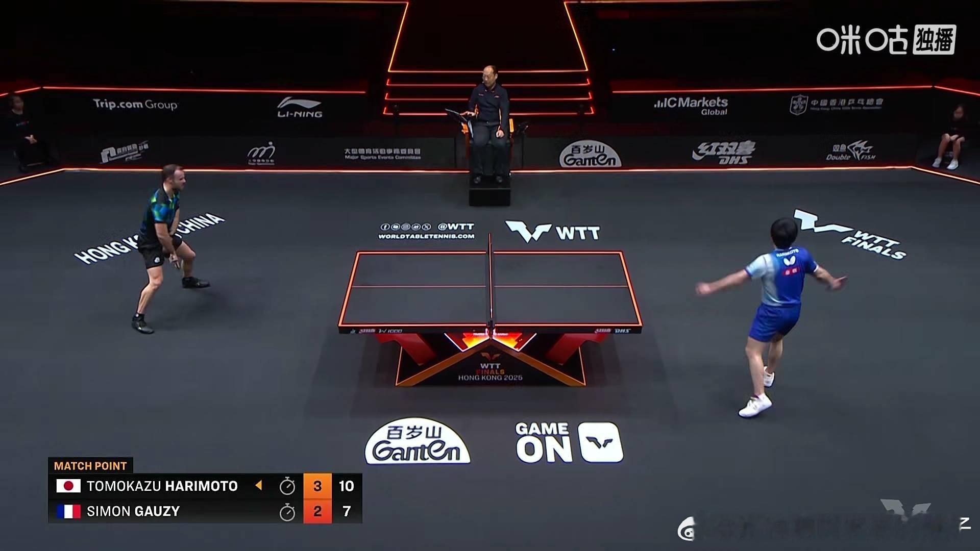 张本智和4比2西蒙高茨（-5，5，9，-5，8，7）晋级2025WTT香港总决赛