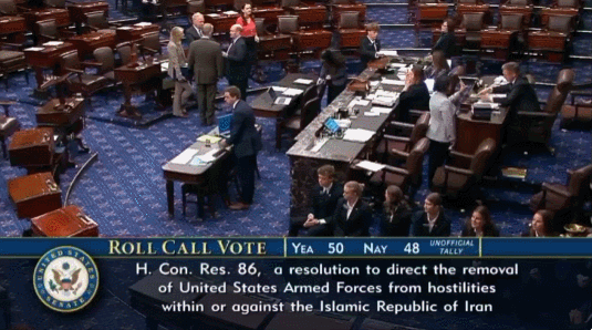 【美国国会反对战争】

美国参议院今天发起了限制美国总统唐纳德·特朗普对伊朗动用