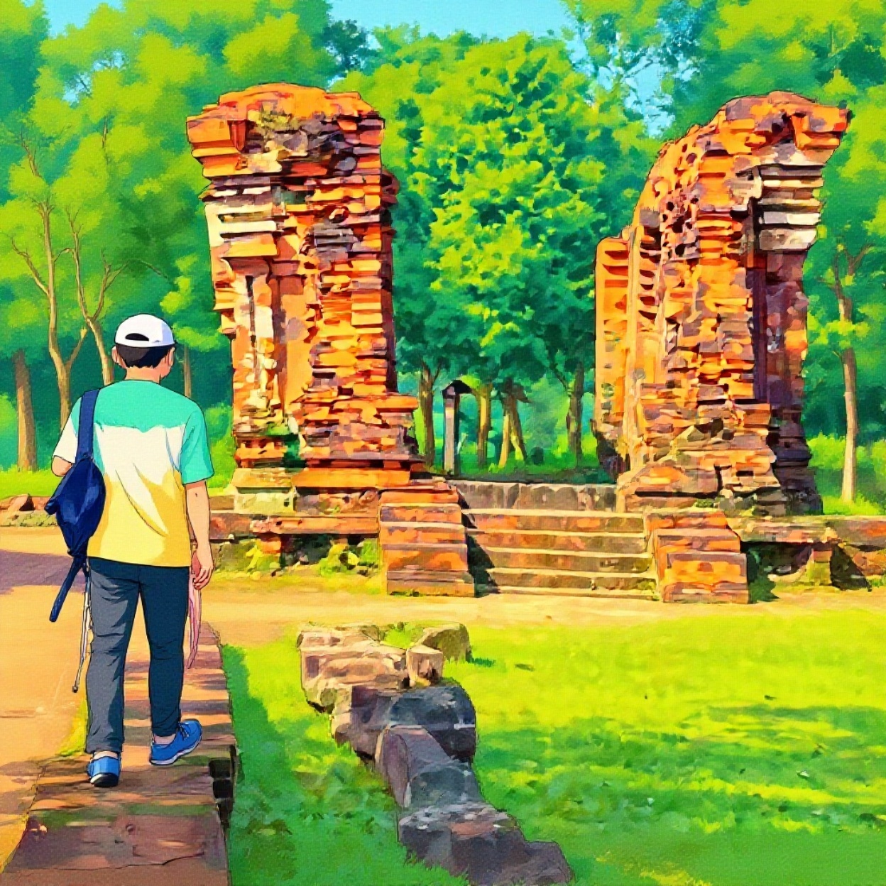 去年在越南，同行的友友抓拍了一张我的背影，用AI卡通化之后效果更凸显了：走向文明