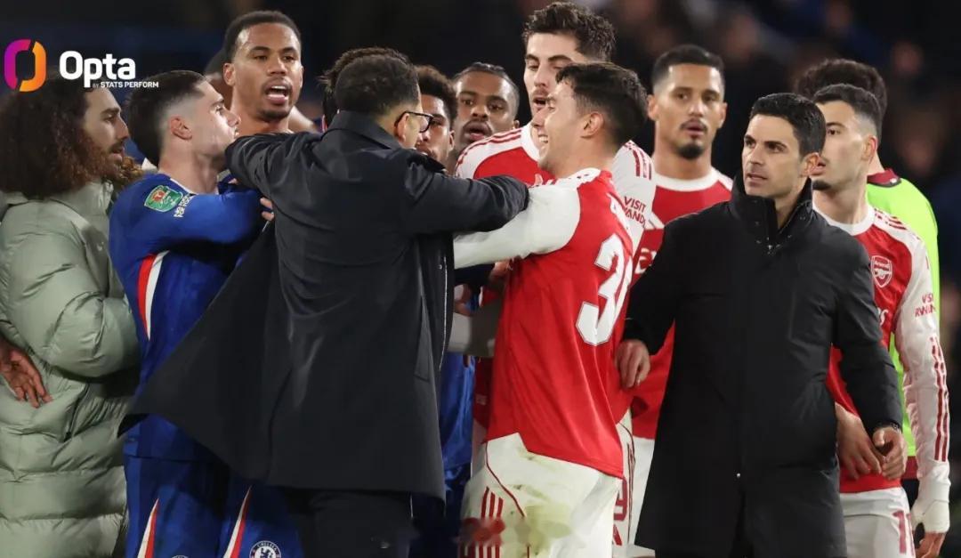 Opta统计，阿尔特塔是温格之后首位率领阿森纳在斯坦福桥连续8场各项比赛保持不败