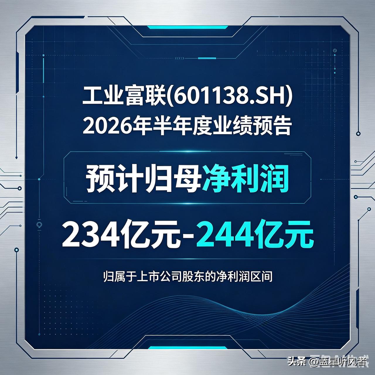 工业富联！半年赚240亿，太猛了
 
刚刷到工业富联的半年业绩预告，说实话，有点