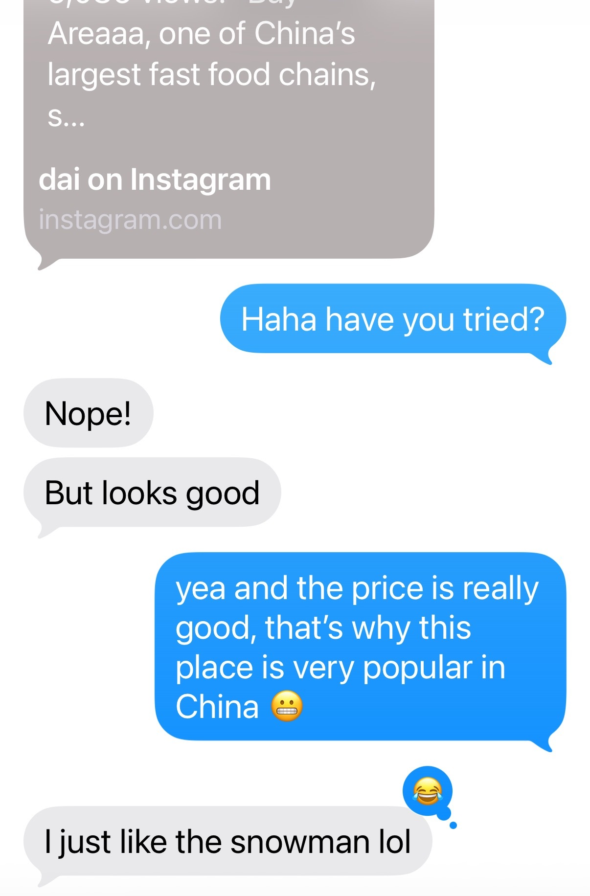 哈哈哈哈哈我们这儿新开了蜜雪冰城！早上收到白男短信