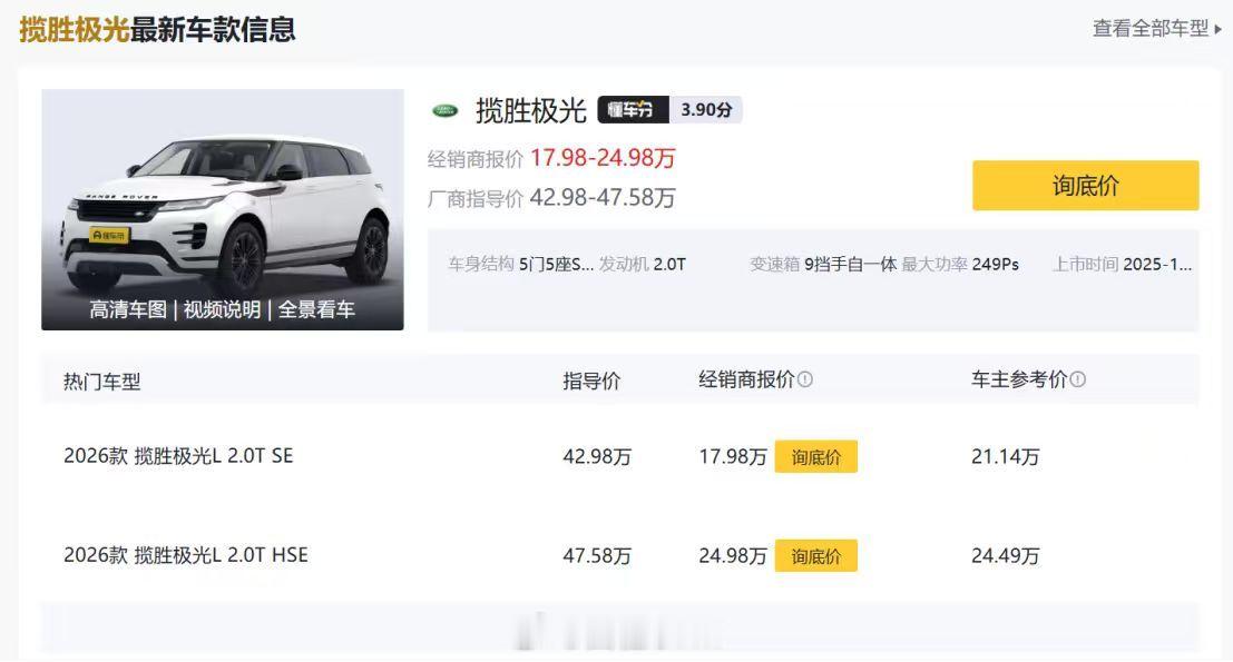 路虎揽胜极光跌至17.98万元 我很好奇，这个价格怎么算出来的？目前从平台上看，