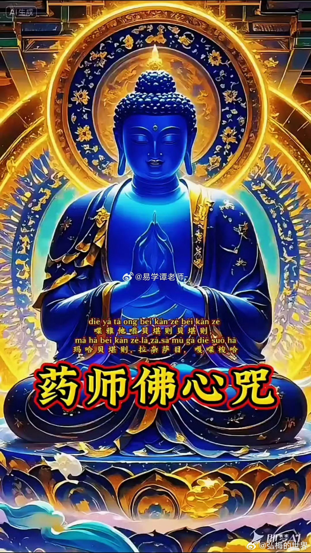 药师佛心咒：喋雅他 嗡 贝堪则 贝堪则 玛哈贝堪则 燃杂萨目 嘎喋 梭哈。转发持
