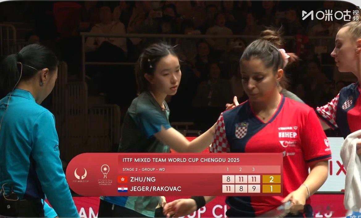 2025混合团体世界杯循环赛中国香港5-7克罗地亚朱成竹/吴咏琳2-1叶格尔/洛