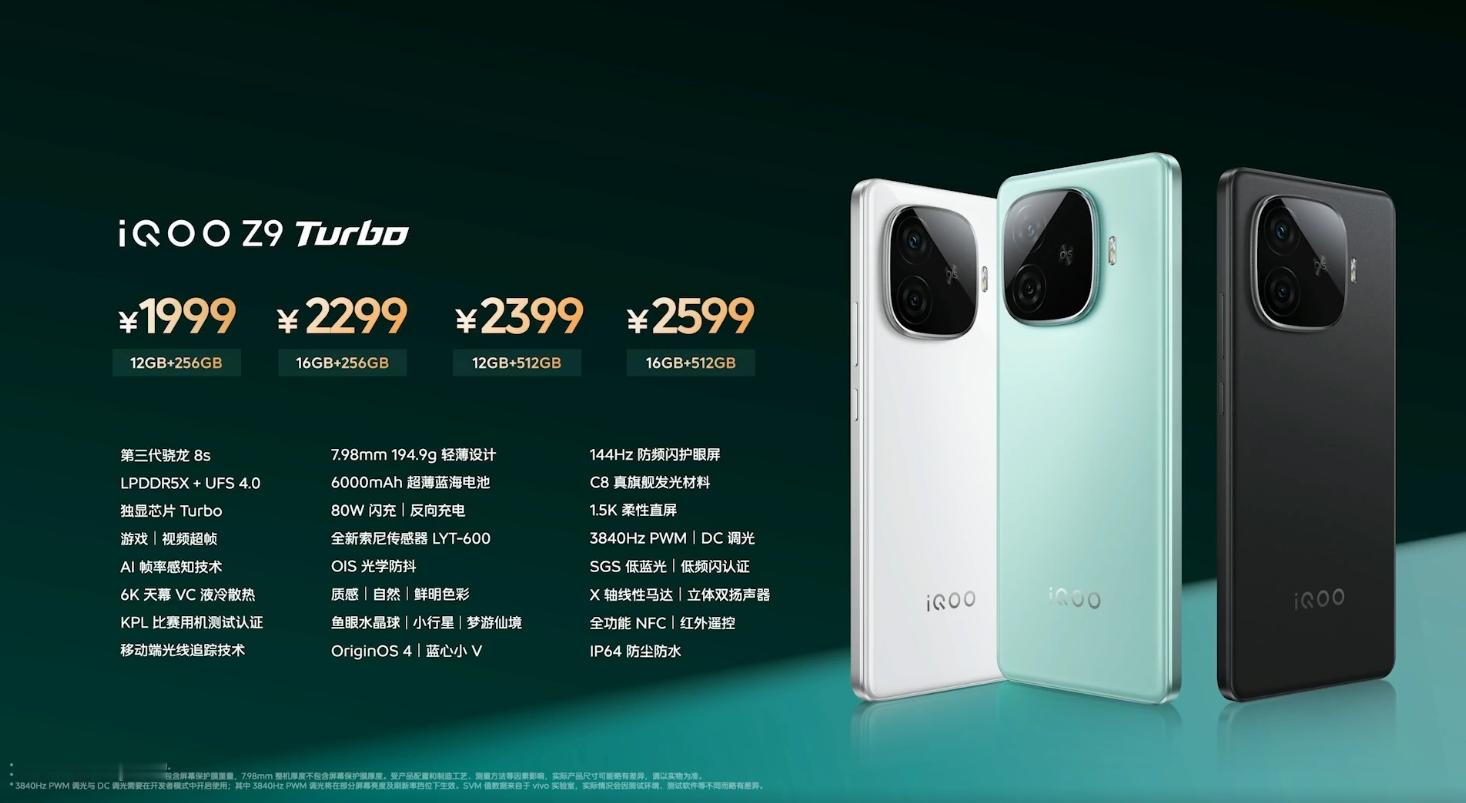 #iQOO Z9系列发布# 整个系列的售价来了，Turbo 1999起  Z91