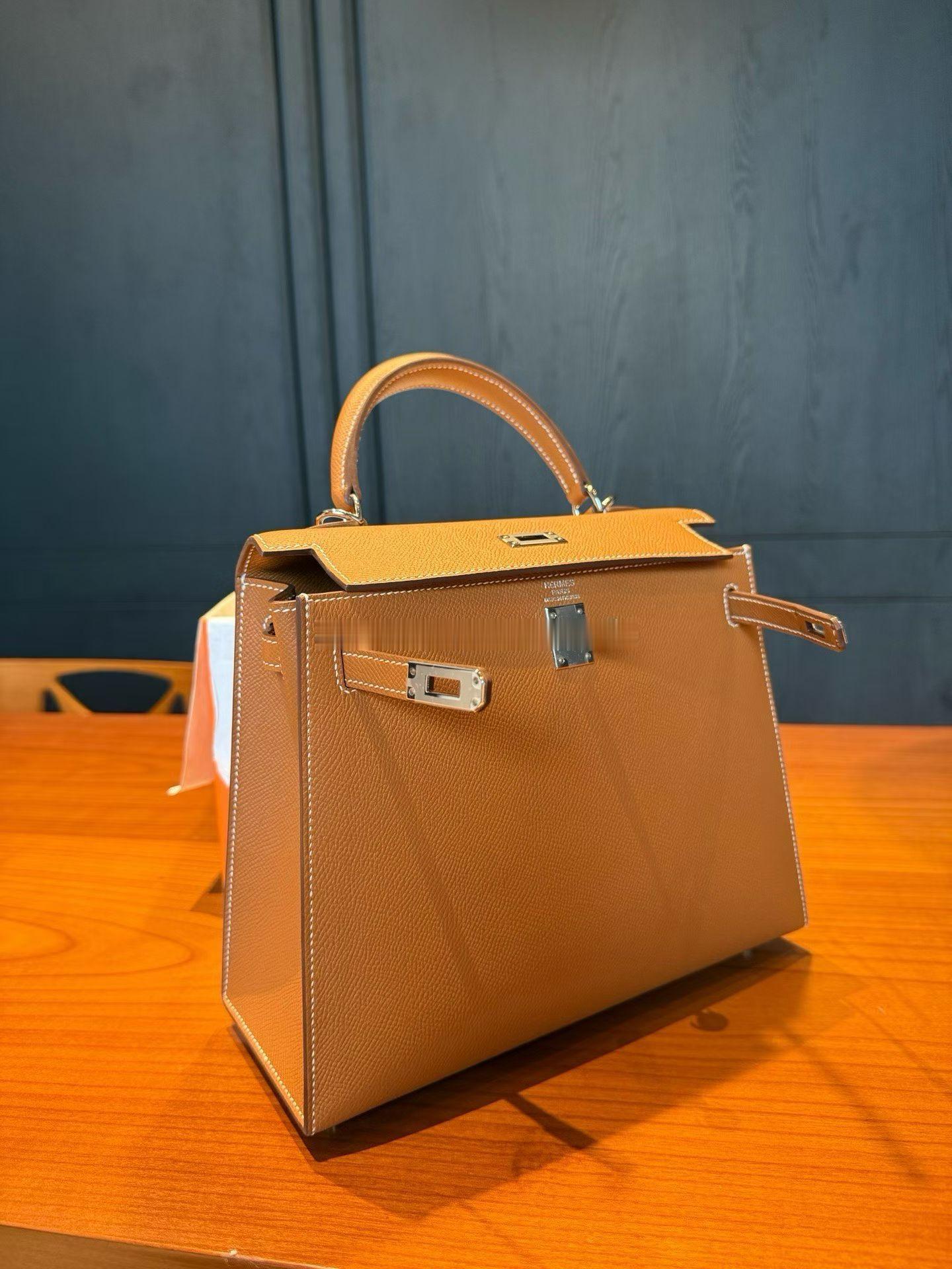 Kelly25 金棕色 Epsom 银扣爱马仕hermes