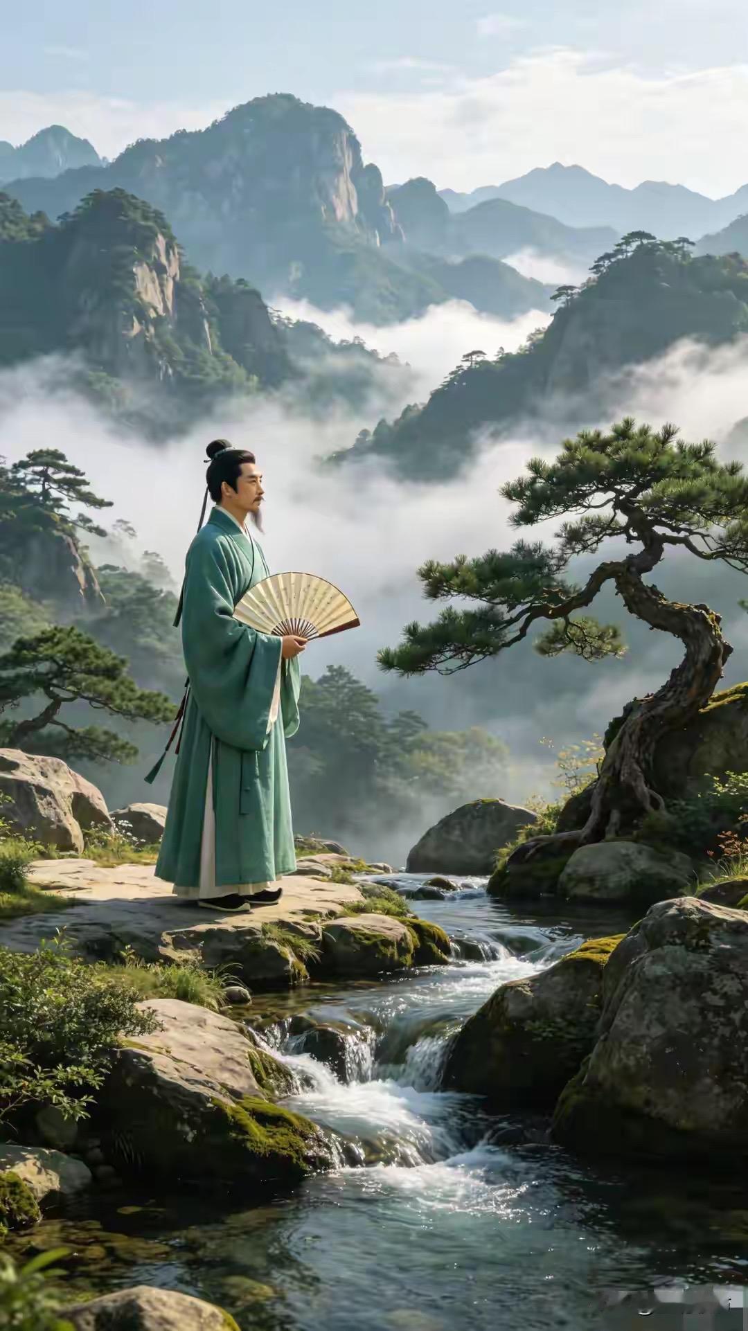 文人自古钟情山水，
女士从来至爱胭脂。
横批：《山水与胭脂》