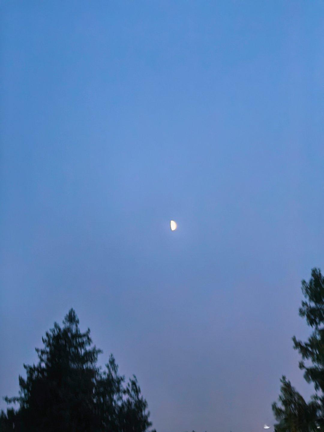 紫色的天空，仿佛在飞行的半月🌙美景
