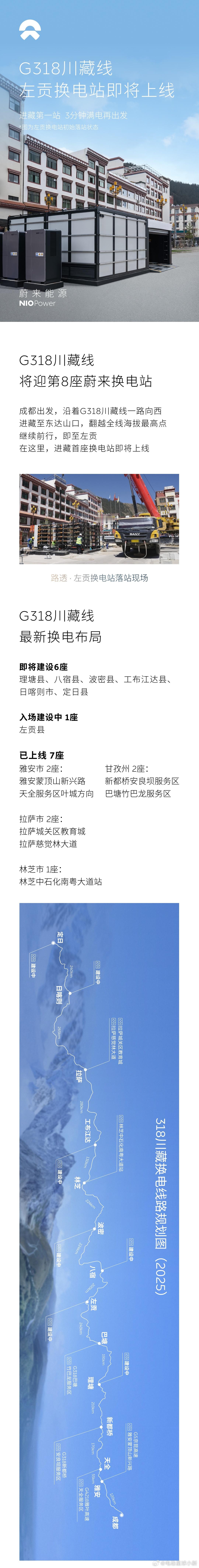 蔚来 318 换电站开始施工了这是蔚来今年在 318 川藏线上建设的第一座换电站