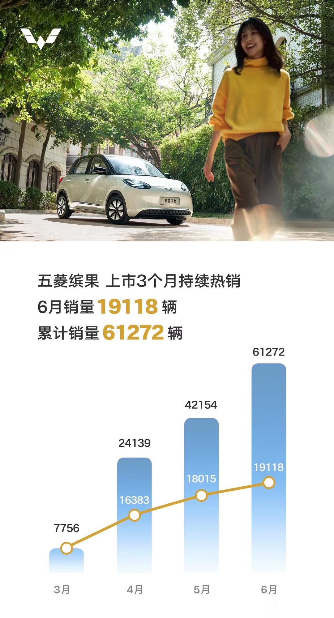缤果6月销量19118，稳中有升，成功接棒MINIEV成为又一爆款。宏光MINI