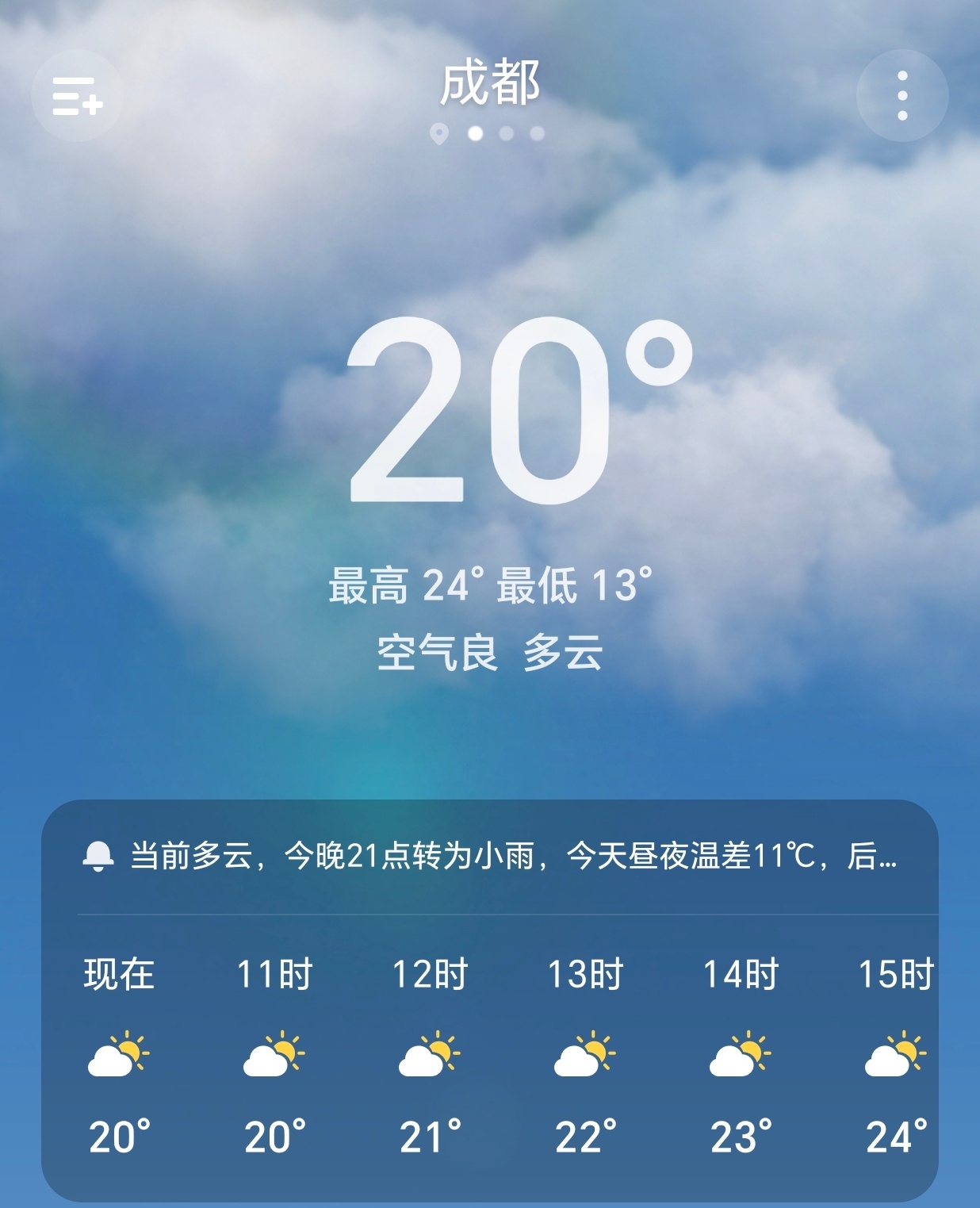 【早安成都】今天是3月28日，星期六，农历二月初十，成都多云，13-24°C。雨
