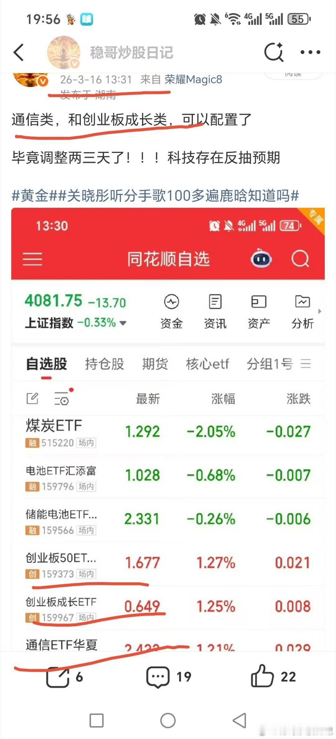 恭喜，美股大涨！！昨天，今天配置的创业板成长etf，创业板50etf，通信那些e