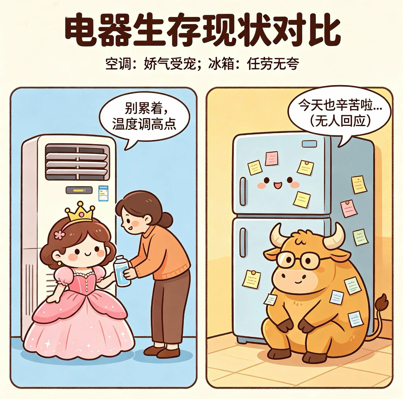 终于知道什么叫家电界的“同电不同命”了。冰箱一年365天几乎没关过机，没人夸一句