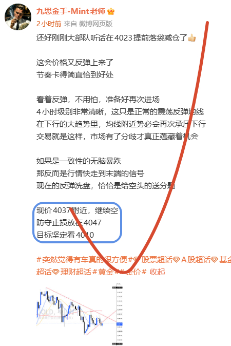 黄金再次下探4027实力摆在这里，无需过多自吹自擂第三波4037的空单，再次精准