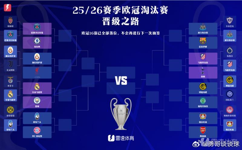 欧冠16强对阵出炉2月27日讯 2025/26赛季欧冠淘汰赛抽签结果出炉，6支英