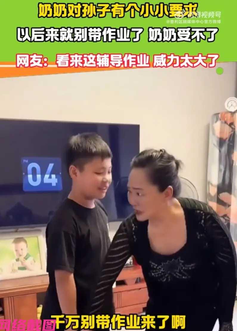 陕西有男孩放假到奶奶家玩，只在临走前奶奶发话下次不要带作业来，奶奶有点受不了，只