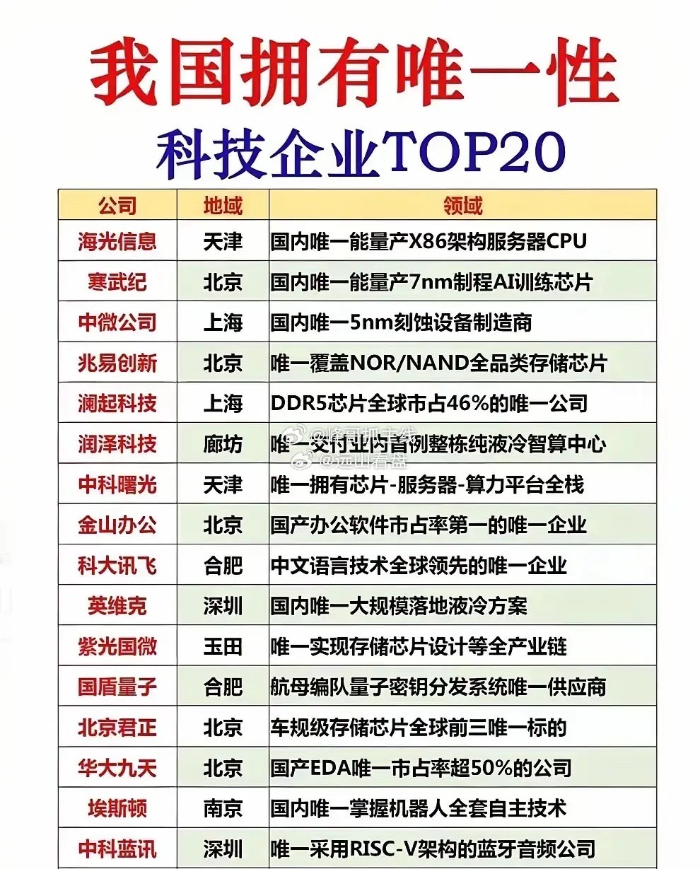 说到国产硬核科技，这20家各领域的“独苗”企业，确实是底气十足。比如华大九天是国