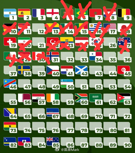 大V观赛团世界杯 美加墨8强出炉——欧洲6，南美1，中北美0，亚洲0，非洲1，大