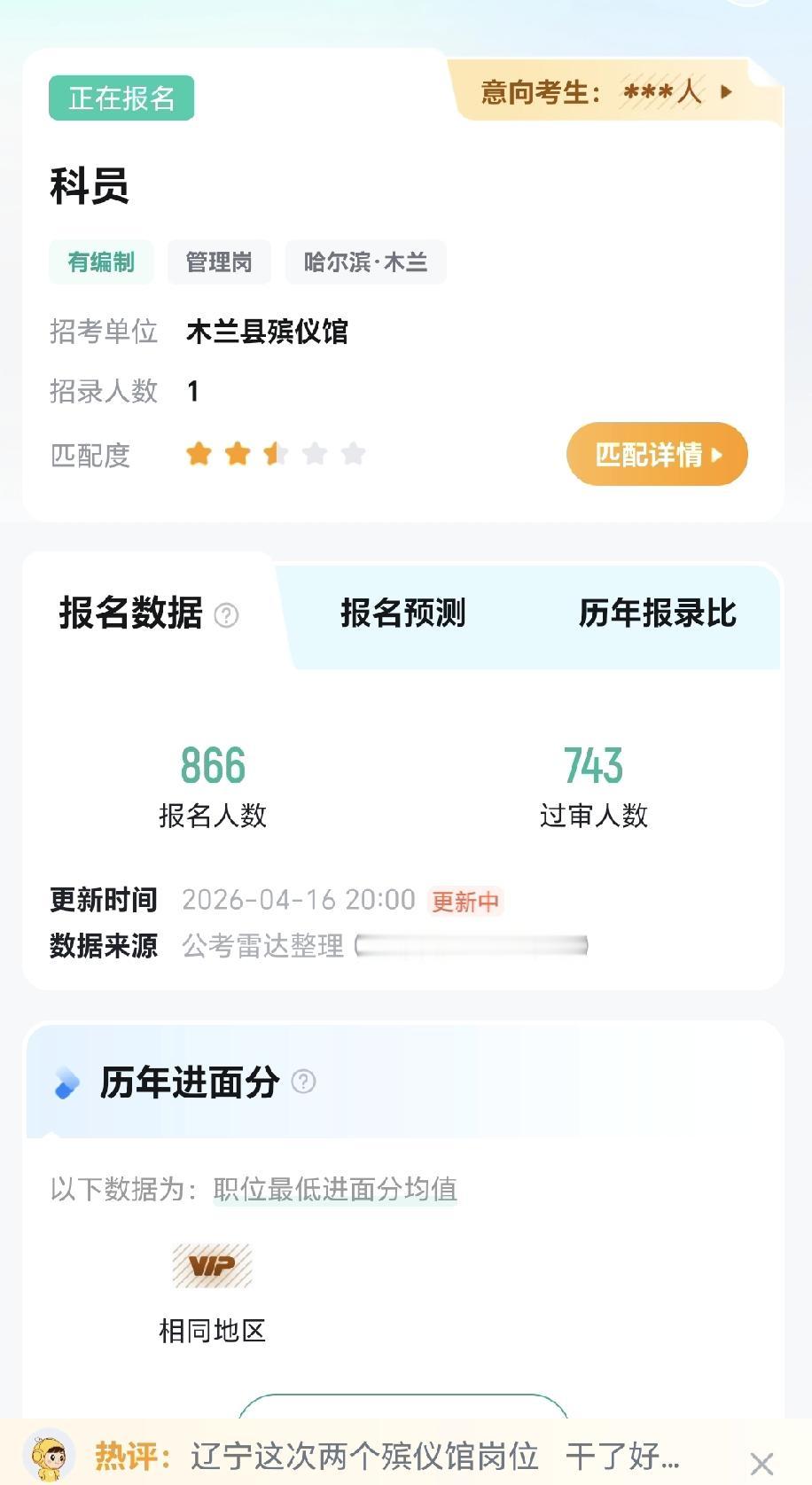 木兰县殡仪馆也太卷了，招聘科员岗位，招录比达到1:1000，这竞争力太大了，看来