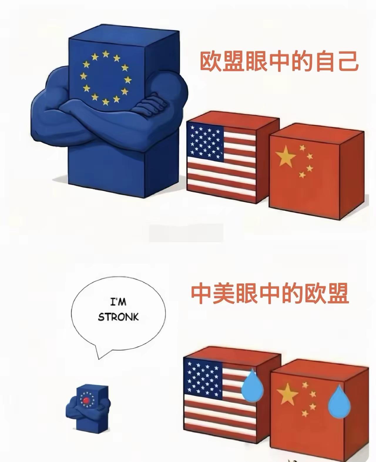 哈哈，这张图其实很说明了欧盟的心态，一直在乌克兰问题上尽力表现来证明自己很强大，