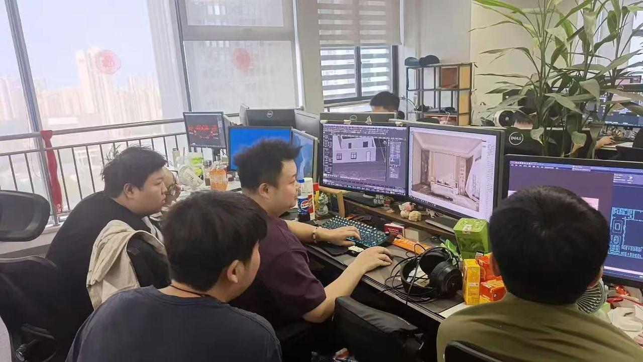 设计师凑一起讨论设计方案。空间视觉设计 设计师 3d效果图 工程师