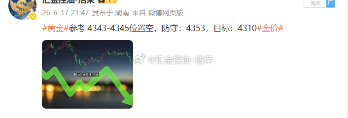 黄金4343位置空，现行情上涨至目标止损位扫损出局！行情判断失误便坦然接纳，短期
