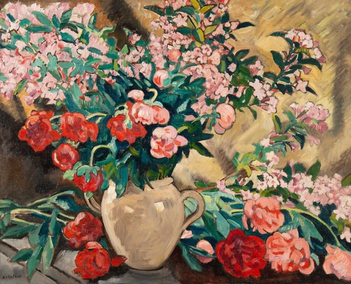 黄色花瓶里的牡丹，1927年，法国画家Louis Valtat 