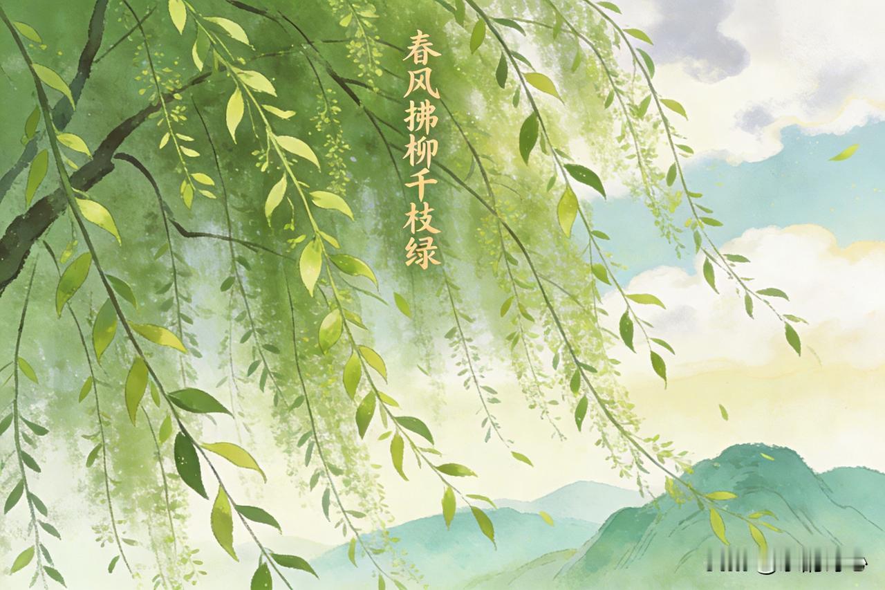 这两句诗以季节更迭为脉络，绘就了两幅生机盎然的画卷。春风轻拂柳枝，催生出滿枝新绿
