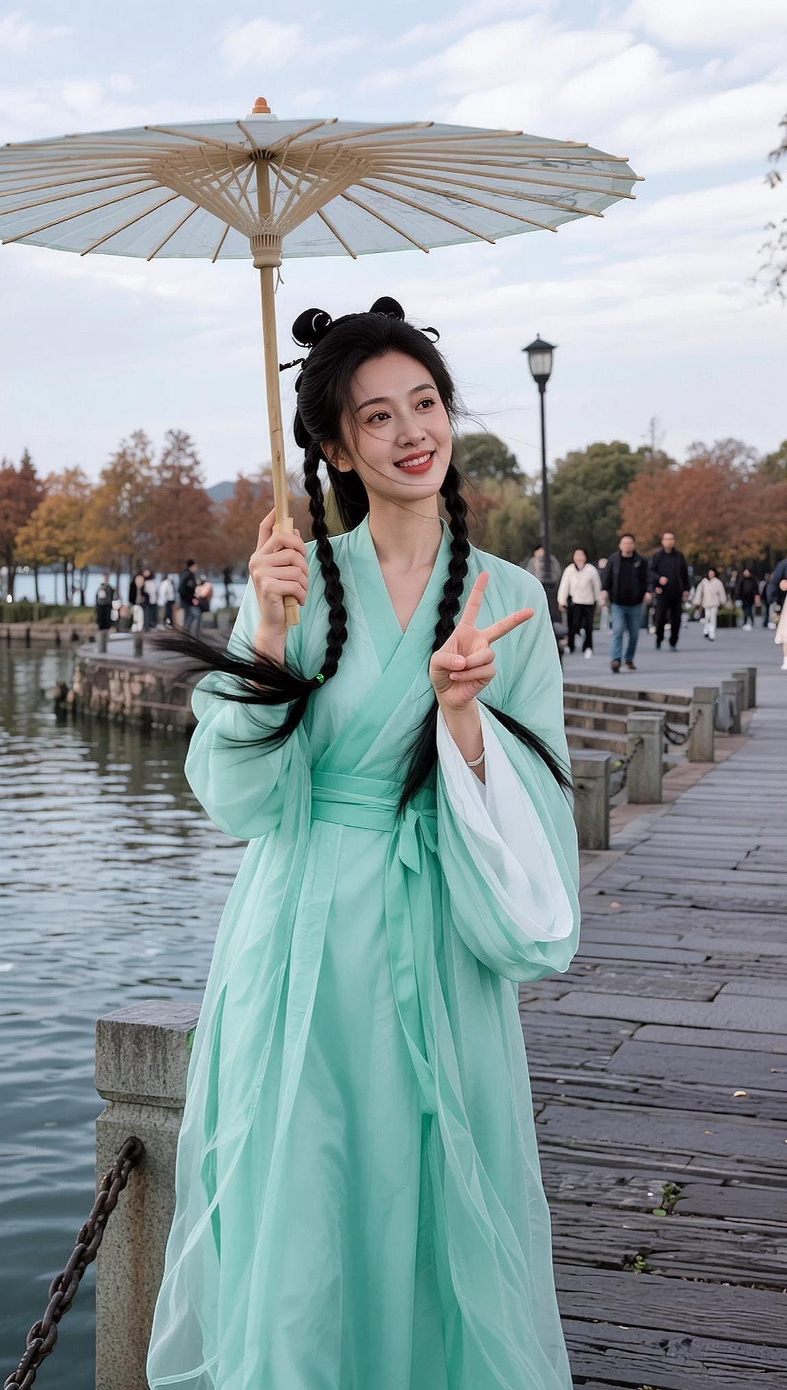 AI湖畔汉服照 抖音ai创作 新鲜出炉 写真照 摄影